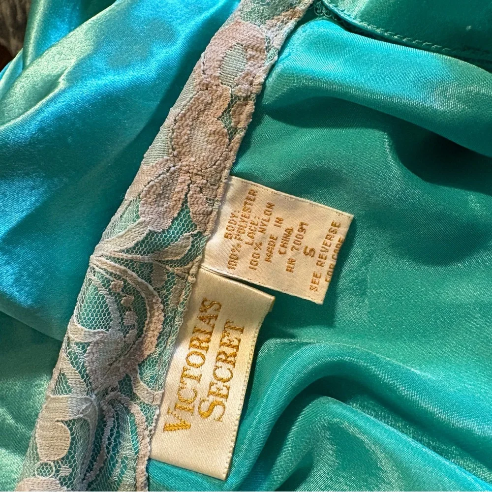 💎 Vintage Victoria’s Secret Satin Pajama Set | Teal Lace | Size S‎ | Y2K (0777) - Picture 7 of 8